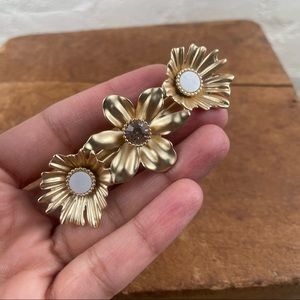 Brass floral rhinestone embellished hair barrette clip